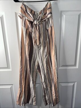 Gypsies & Moondust Peach, Cream & Brown Striped Wide-Leg Jumpsuit